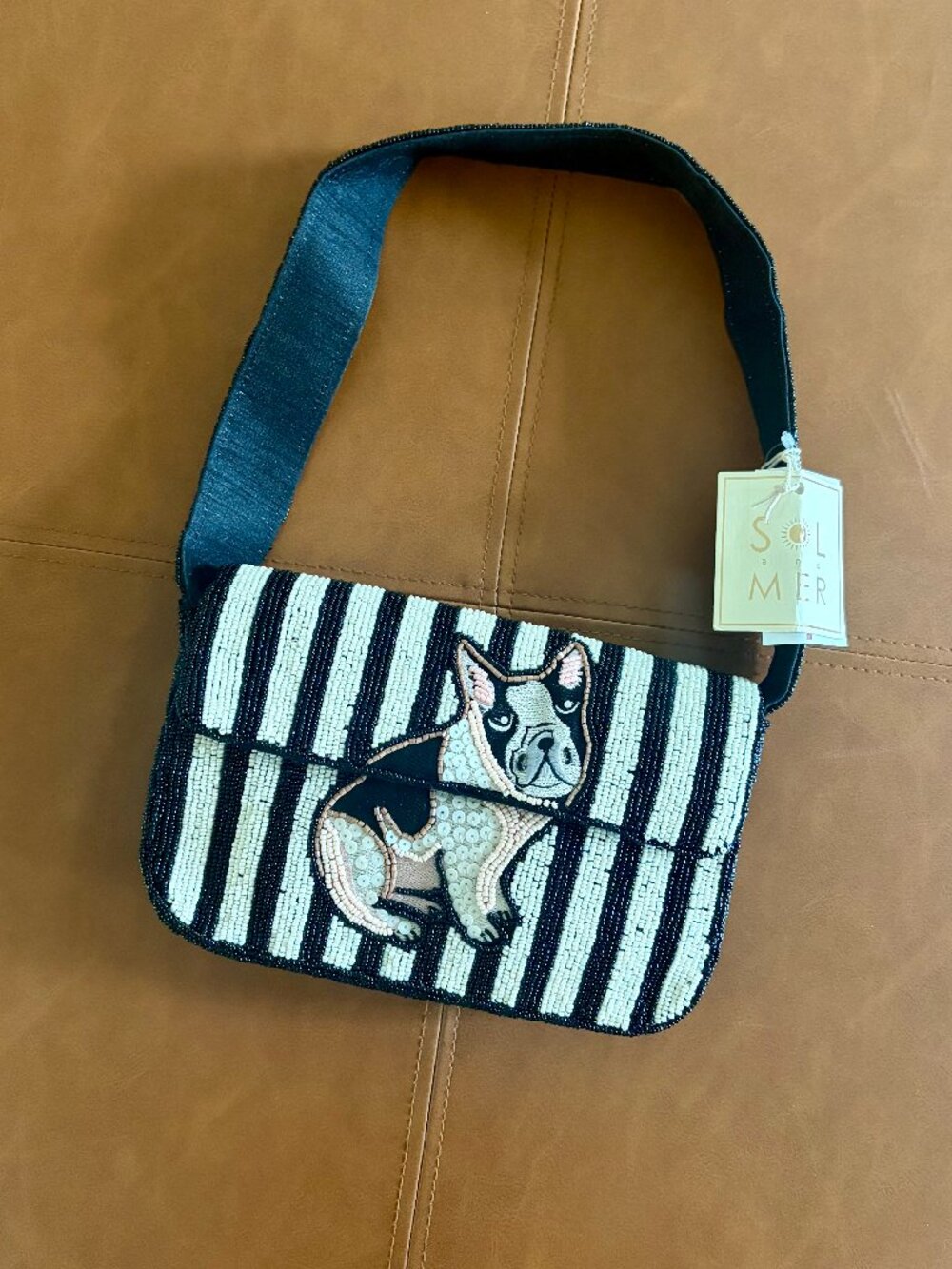 Sol & Mer French Bulldog Beaded Shoulder Bag Purse NWT TikTok Viral Frenchie